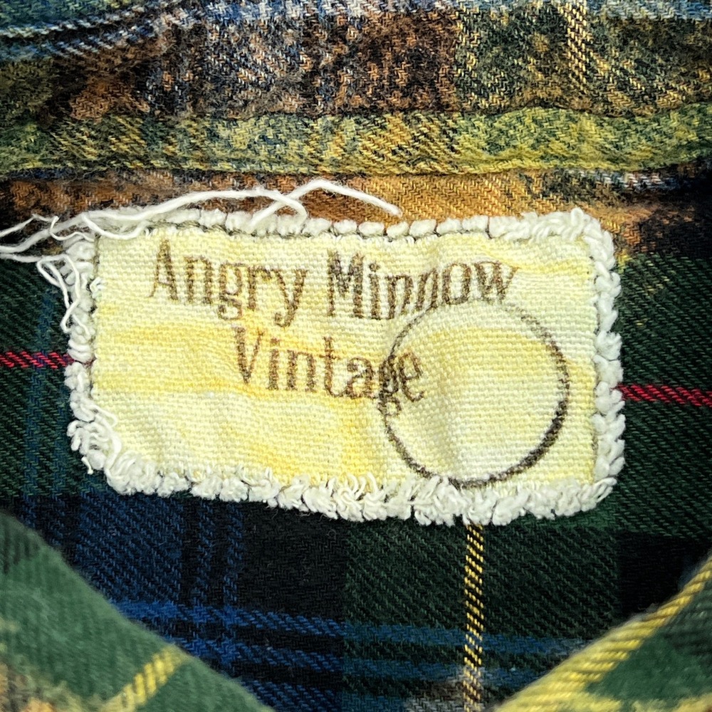 Angry Minnow Vintage Flannel Women's Small Green Plaid Bleached Minnesota Patch - Picture 4 of 10
